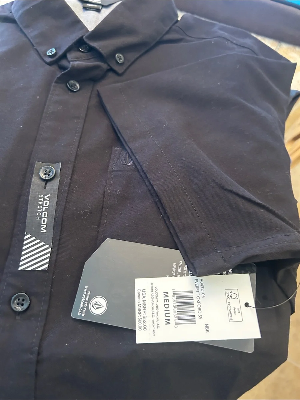Volcom Black Stretch Button-Down Shirt - Men's Medium